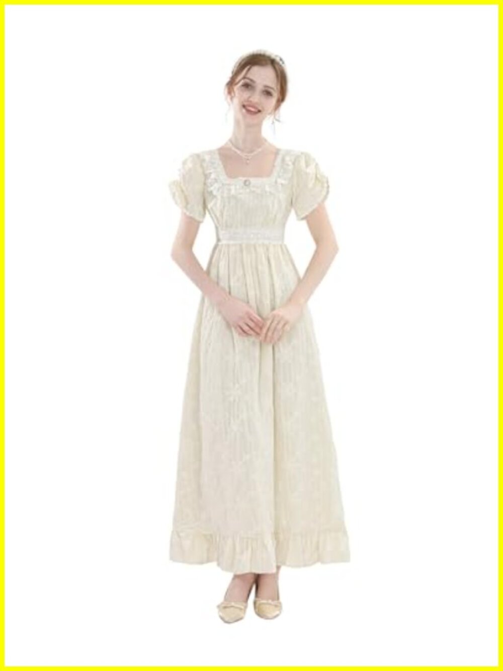 Victorian Regency Dress Cotton Jacquard Long Ball Gown Lace-Up